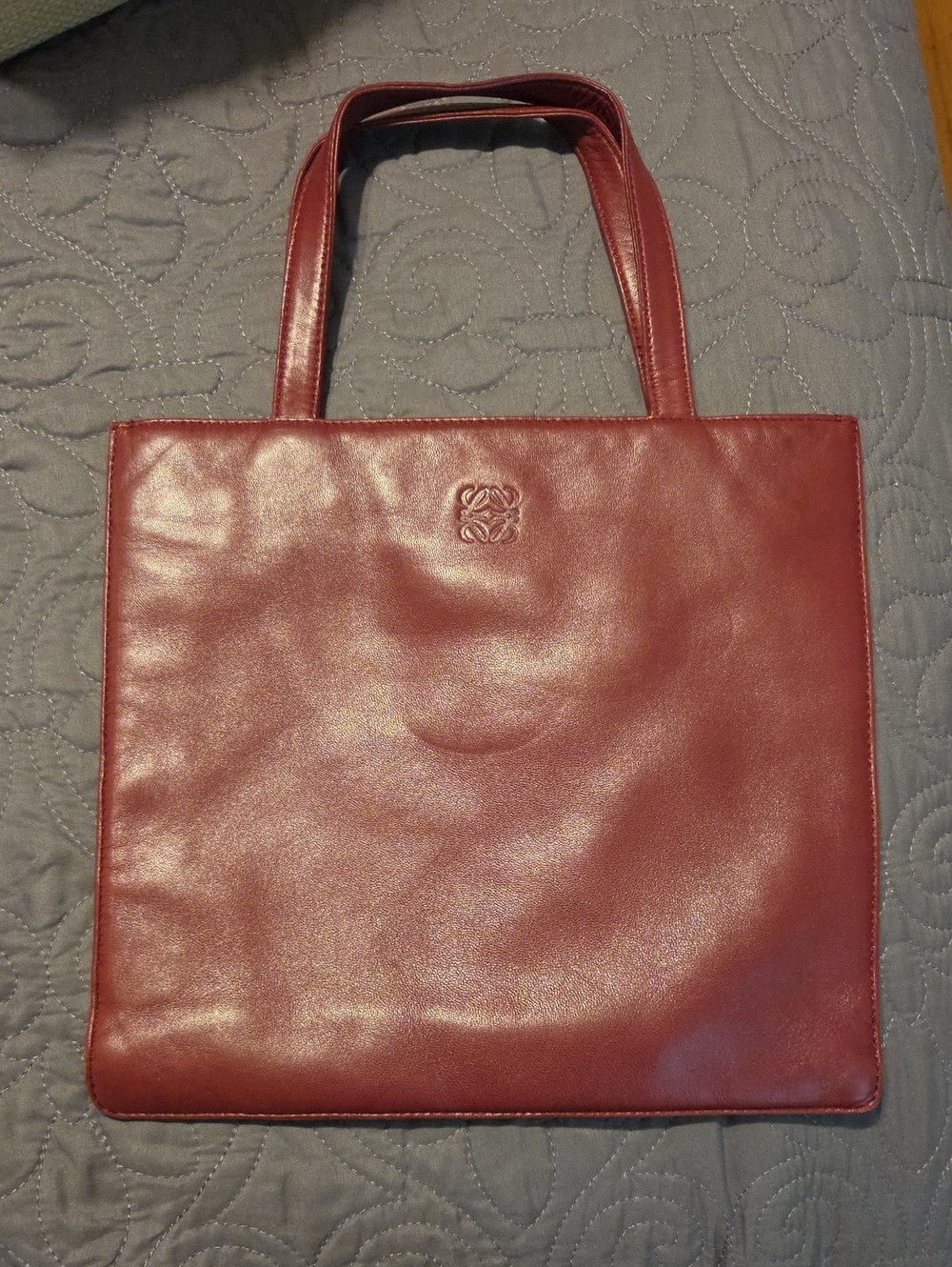 Loewe Anagram Leather Square Tote Bag in Deep Red - Vintage